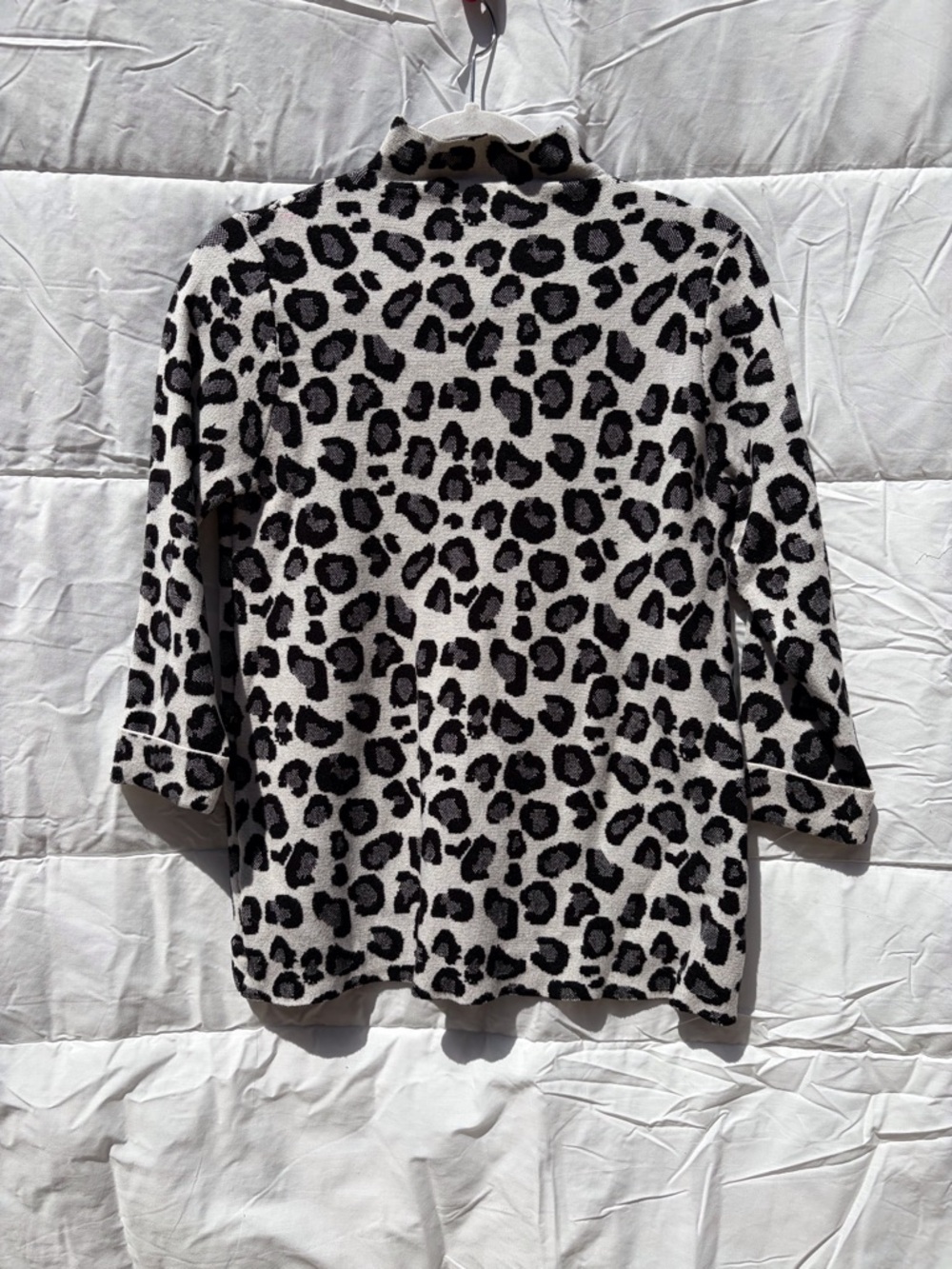 Tahari Black and White Leopard Print Turtleneck Sweater